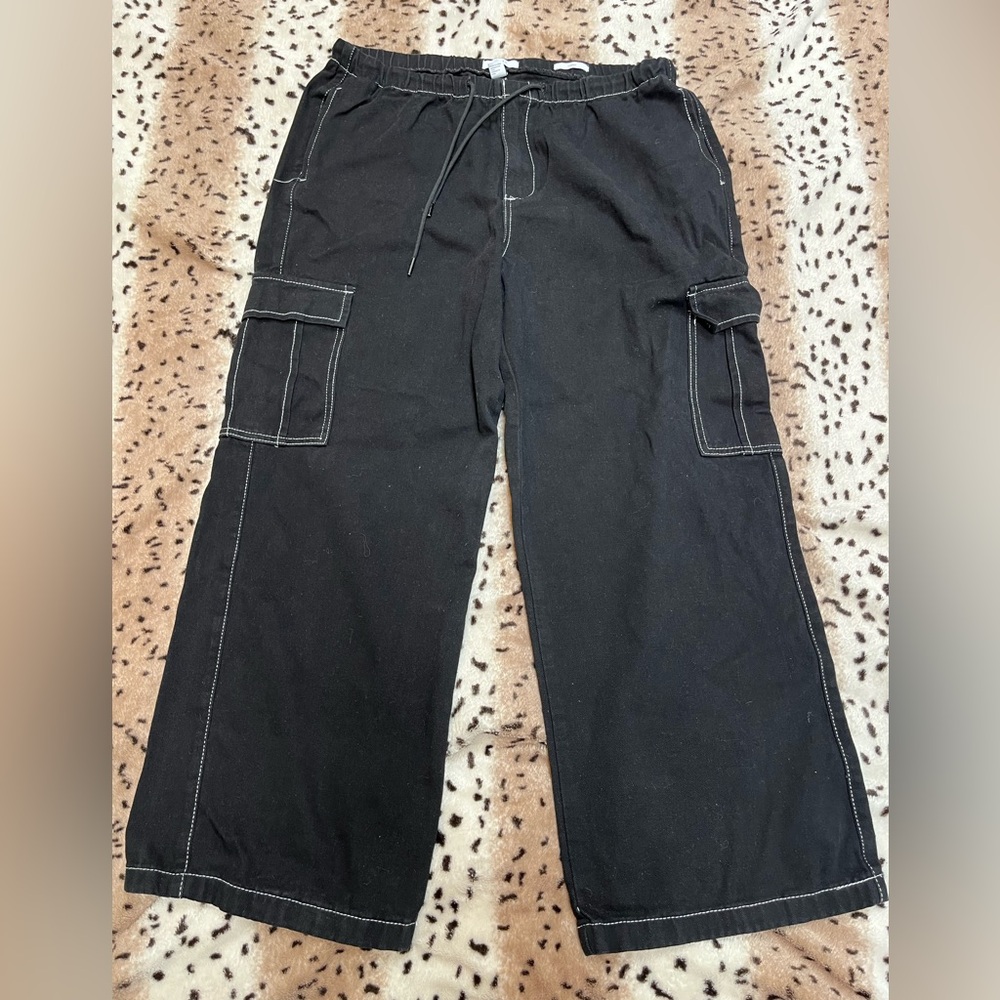 Forever 21 Black Cargo Wide Leg Skater Jeans Sz 33